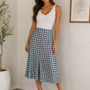Halogen Printed Midi Skirt Blue Geometric Size 8